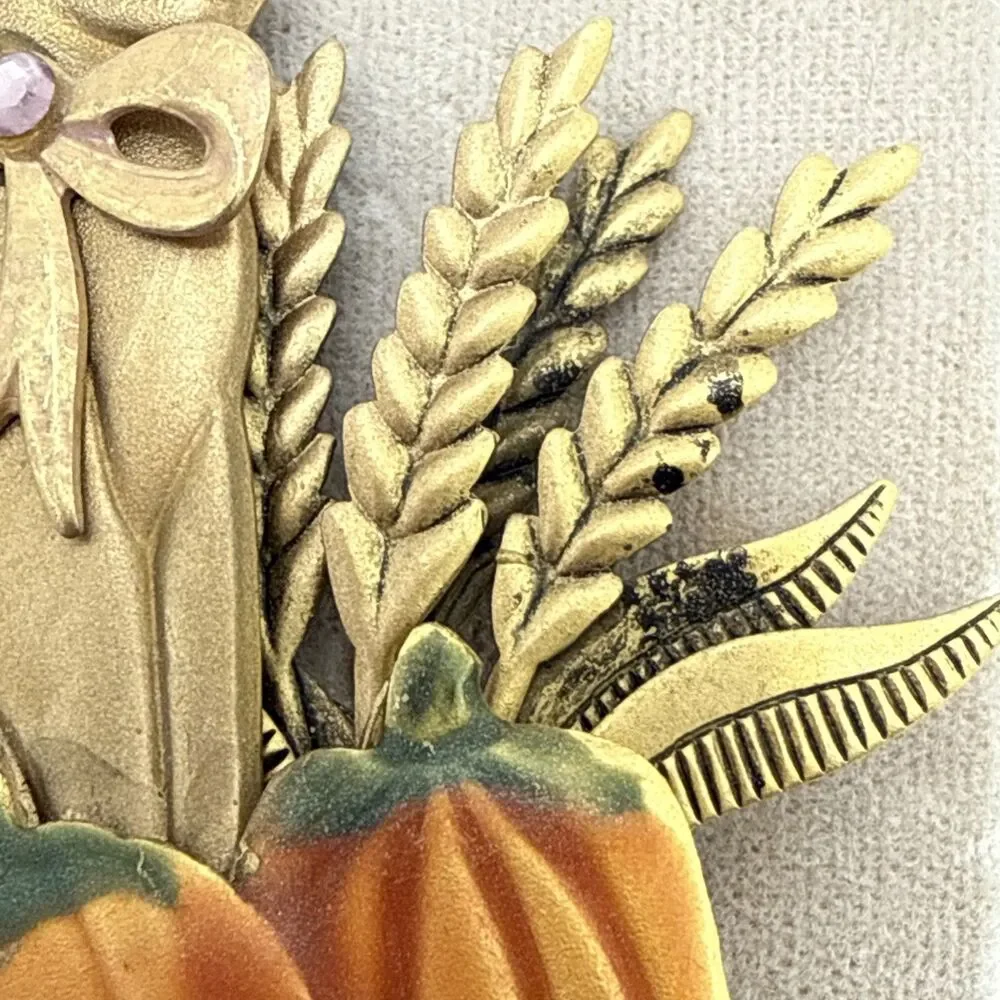 NWT Vintage 1990s Fall Autumn Cat & Pumpkins Brooch 2.5